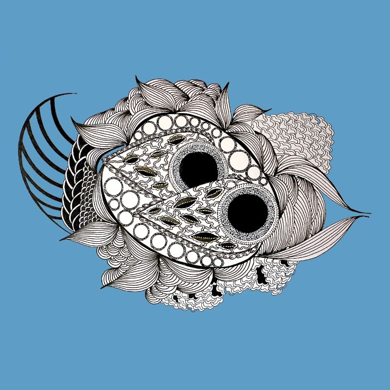 Black and White Mandala Fish Pattern