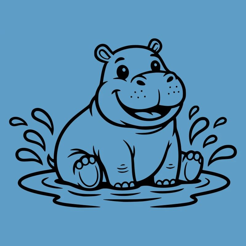Bébé hippopotame mignon dans Water Comic Vector