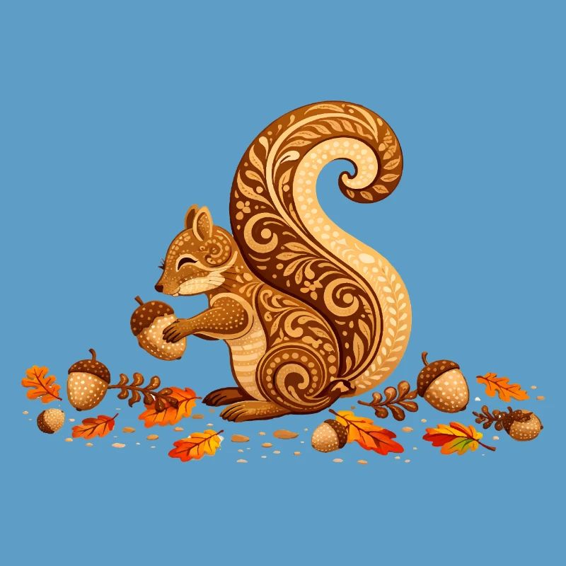 Stilisiertes Eichhörnchen mit Eichel im Herbst