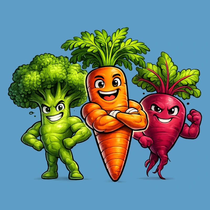 Strong vegetable team – broccoli, carrot & beetroot