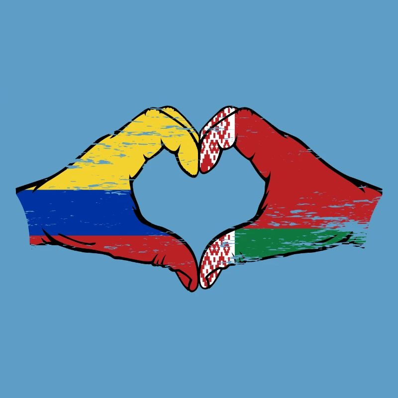Colombie Biélorussie drapeau mains forme coeur utilisé