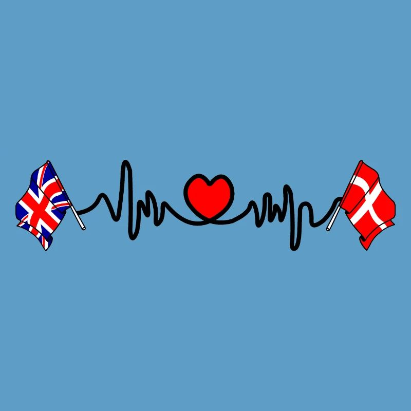 Cardio heart Drapeau Angleterre, drapeau Danemark