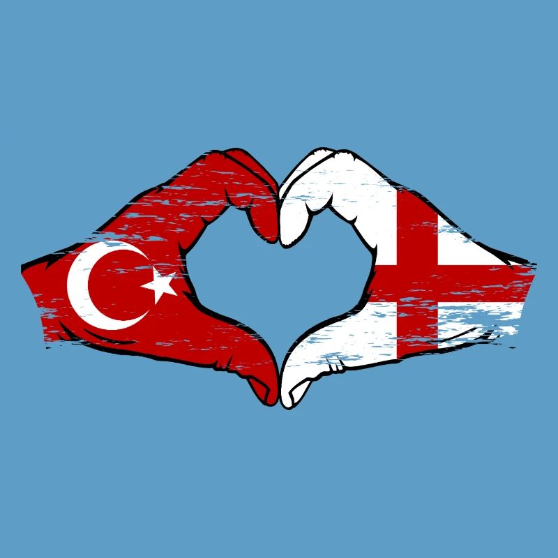 Turquie Angleterre Drapeau Mains Coeur Forme Utilisé