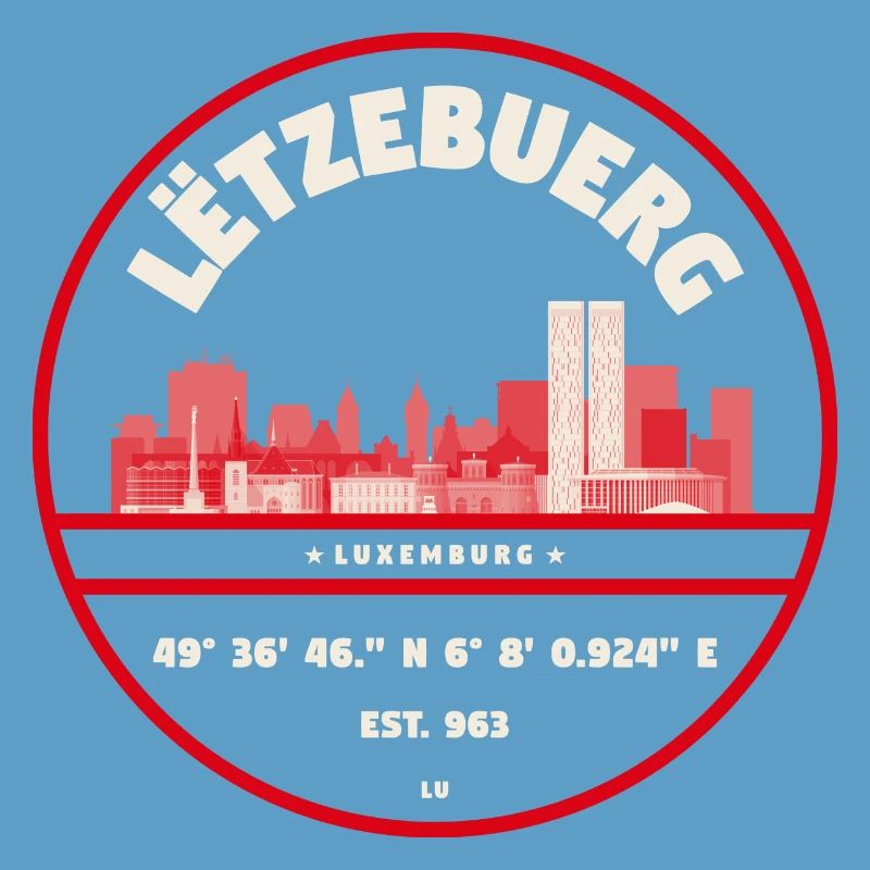 Luxembourg skyline emblem with coordinates