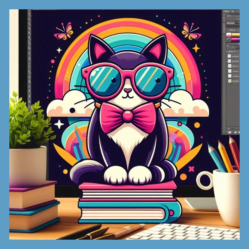 Studious cat with glasses