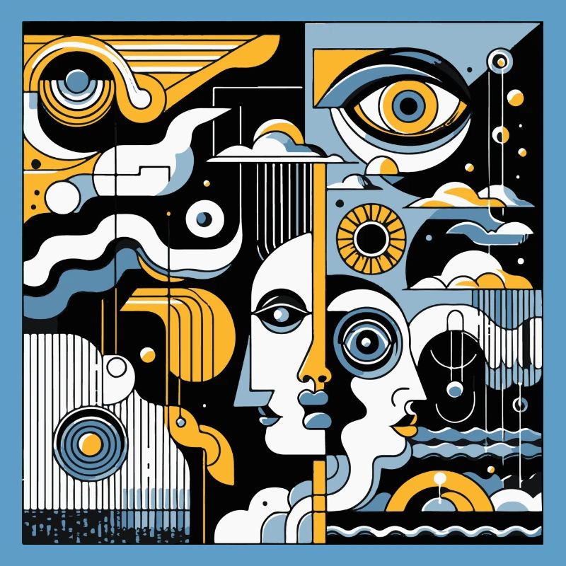 Cubist Faces Geometry Neon