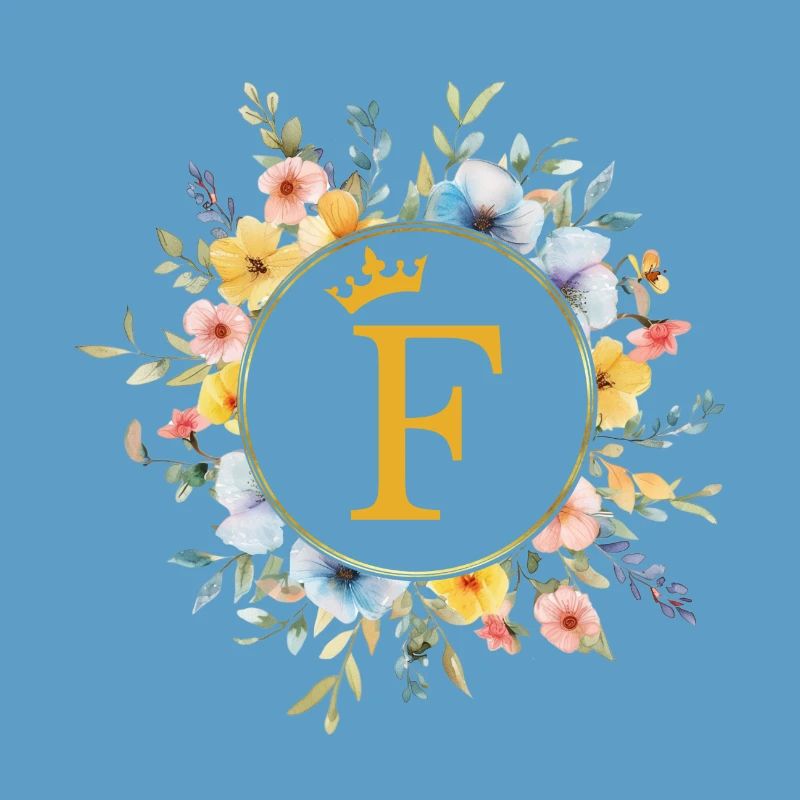 F Monogram, Flower Circle, Personalizable