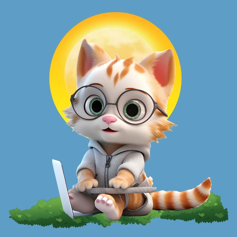 Smart Cat Sun Coder : Impression d’art pour ordinateur portable chaton