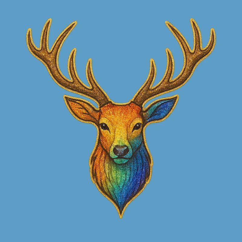 Rainbow deer with gold frame