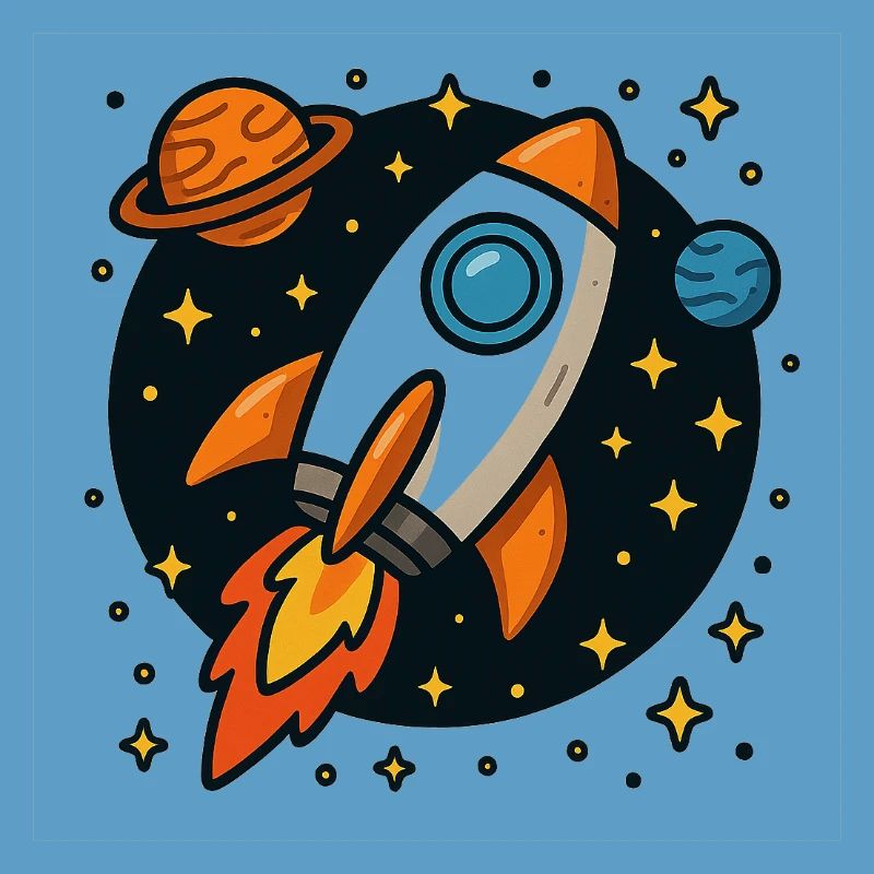 Fusée spatiale rétro en orbite stellaire