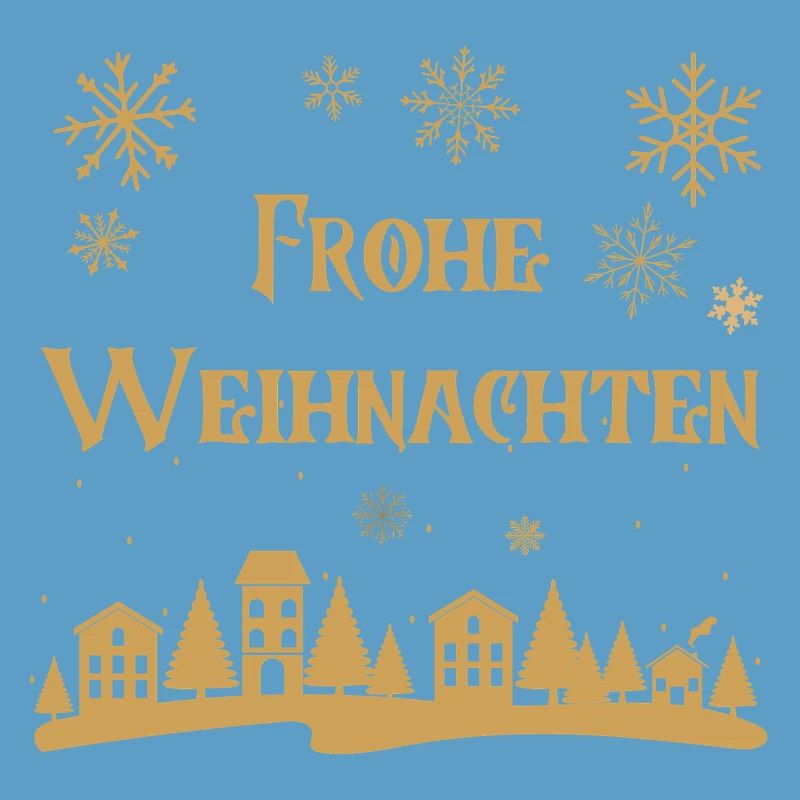 Texte Joyeux Noël rangée dorée de maisons hiver