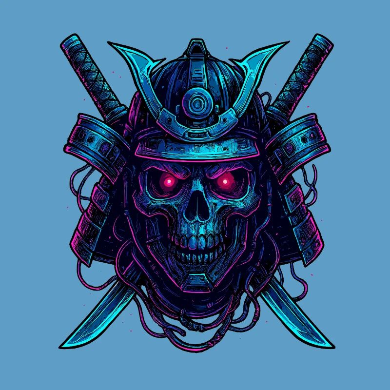 Cyber Samurai Skull Neon Design