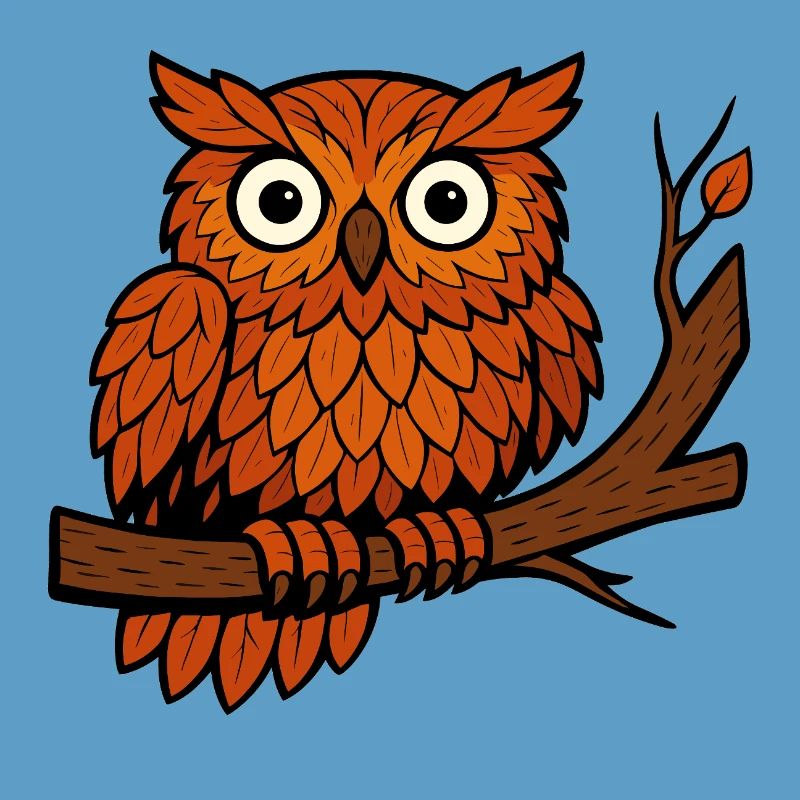 Comic Eule Herbst Wald Laub Blätter Ast Baum Jäger