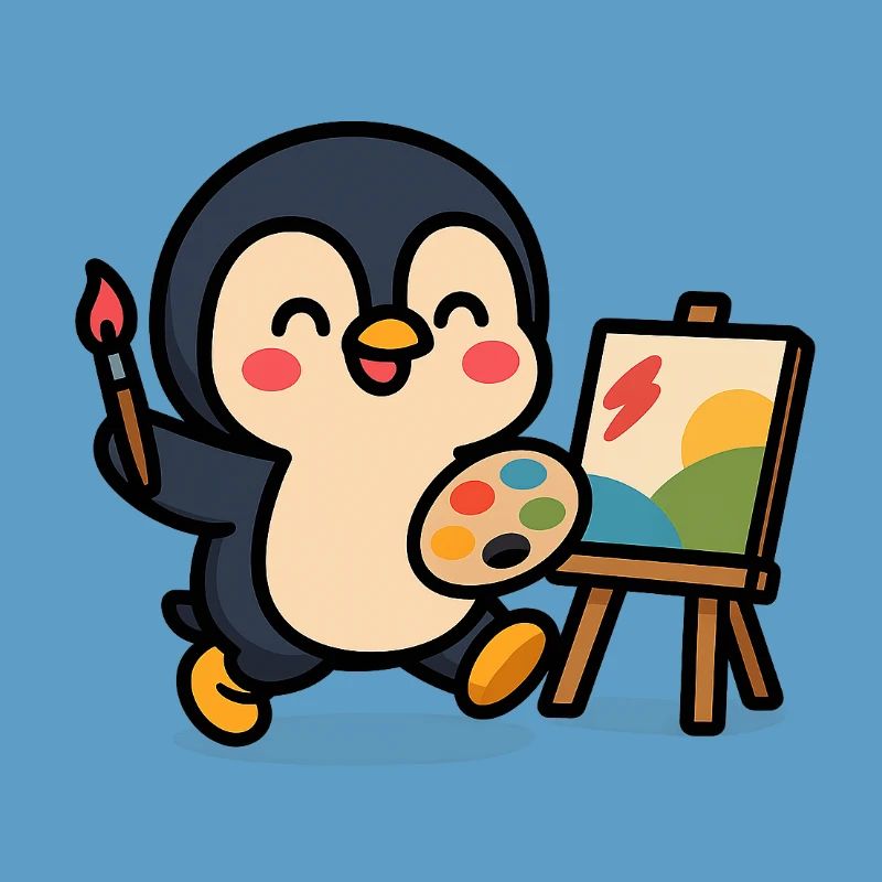 Penguin painter with pallet and cutlery