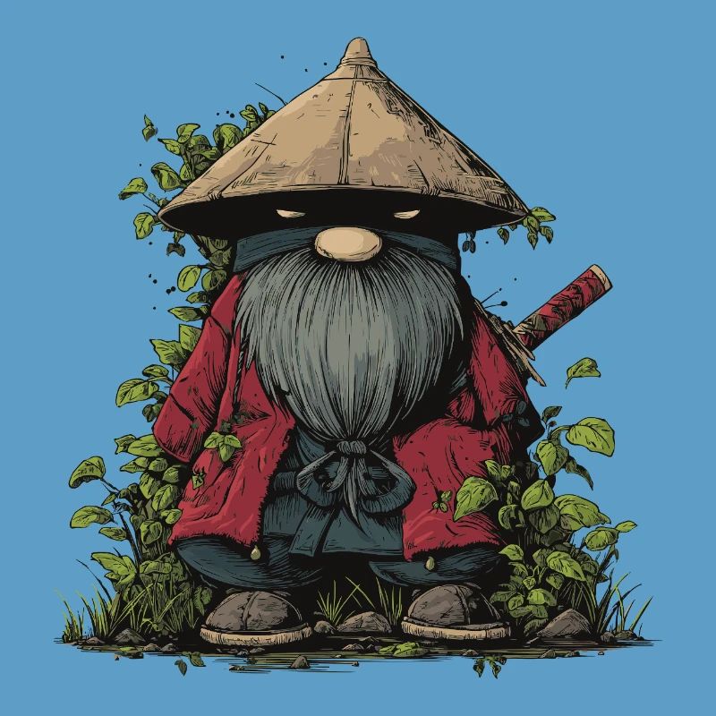 Drôle ninja nain de jardin avec épée