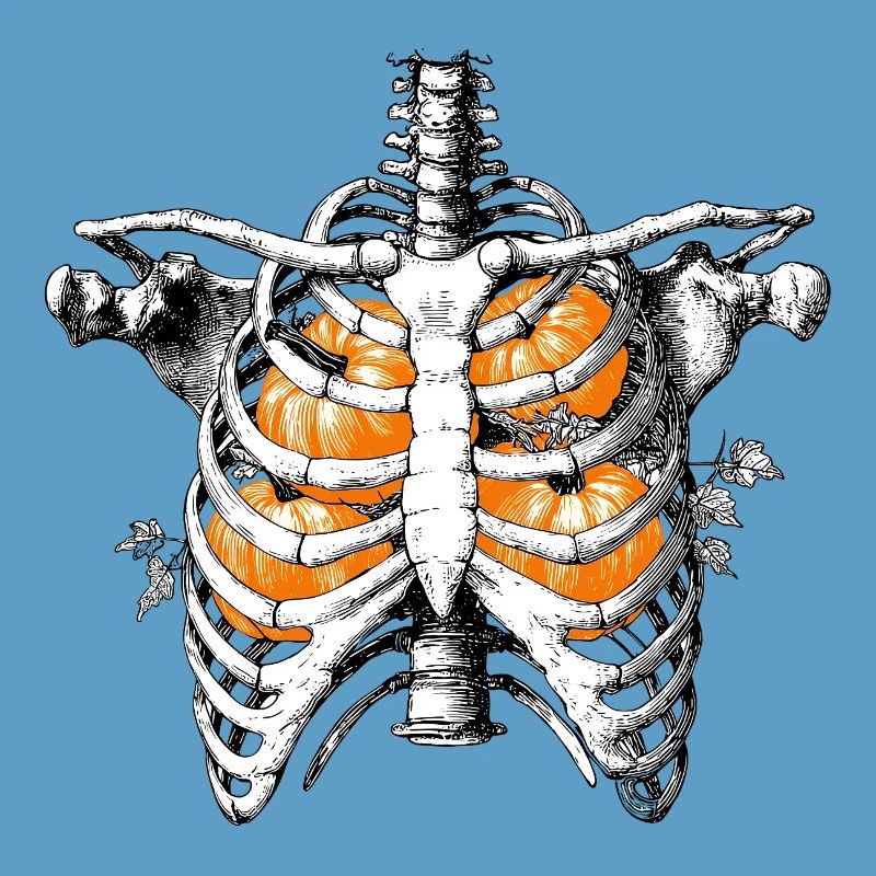 Pumpkin Ribs Skeleton Torso with Pumpkins