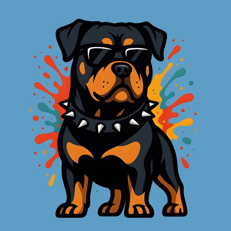 Chien rottweiler avec explosion de couleurs