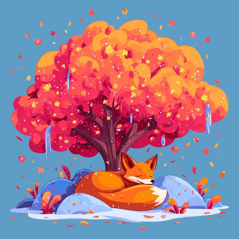 Fox under autumn tree