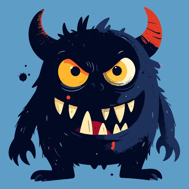 little naughty monster with horns sharp teeth
