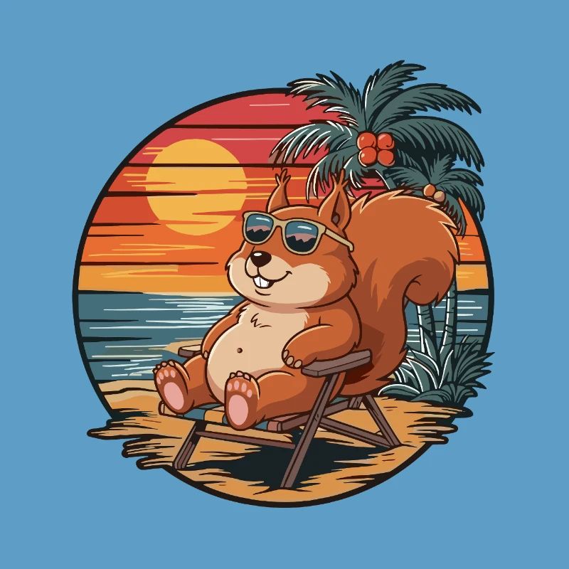 Funny Squirrel on Beach Summer Vacation Sunset