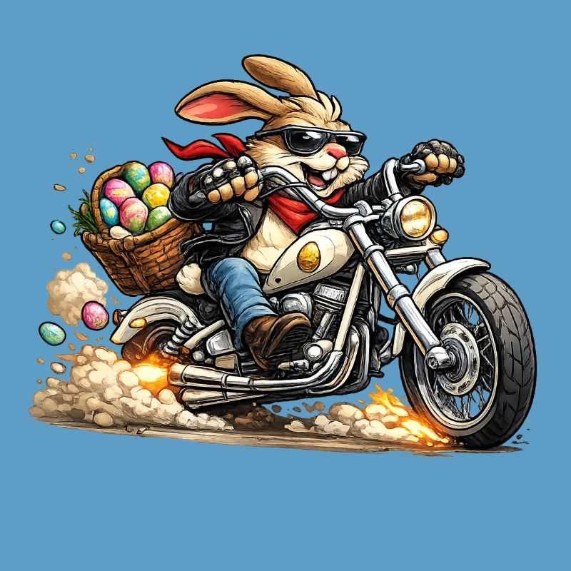 Easter bunny on motorcycle
