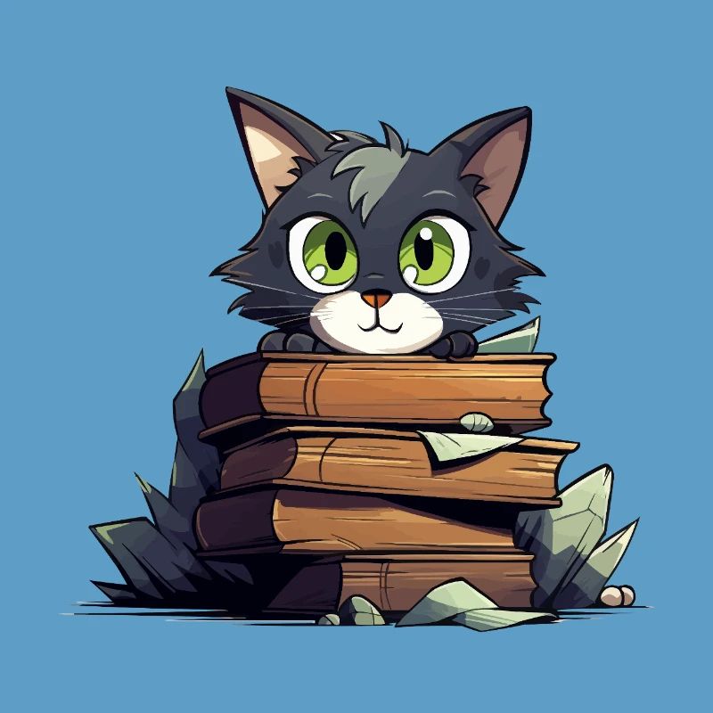 Cat Book Stack