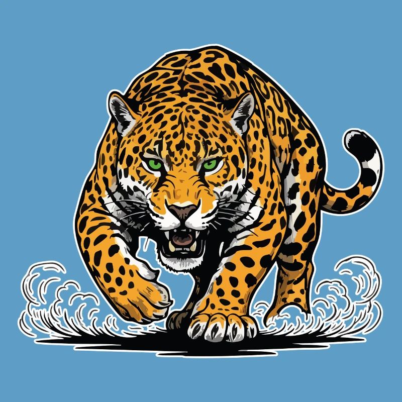 Jaguar-Leopard greift Wassermaskottchen Räuber an