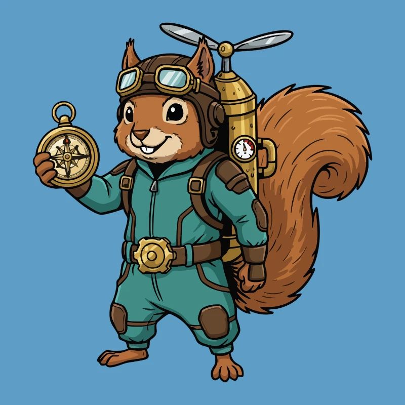 Squirrel Steampunk Aviator Jetpack Compass