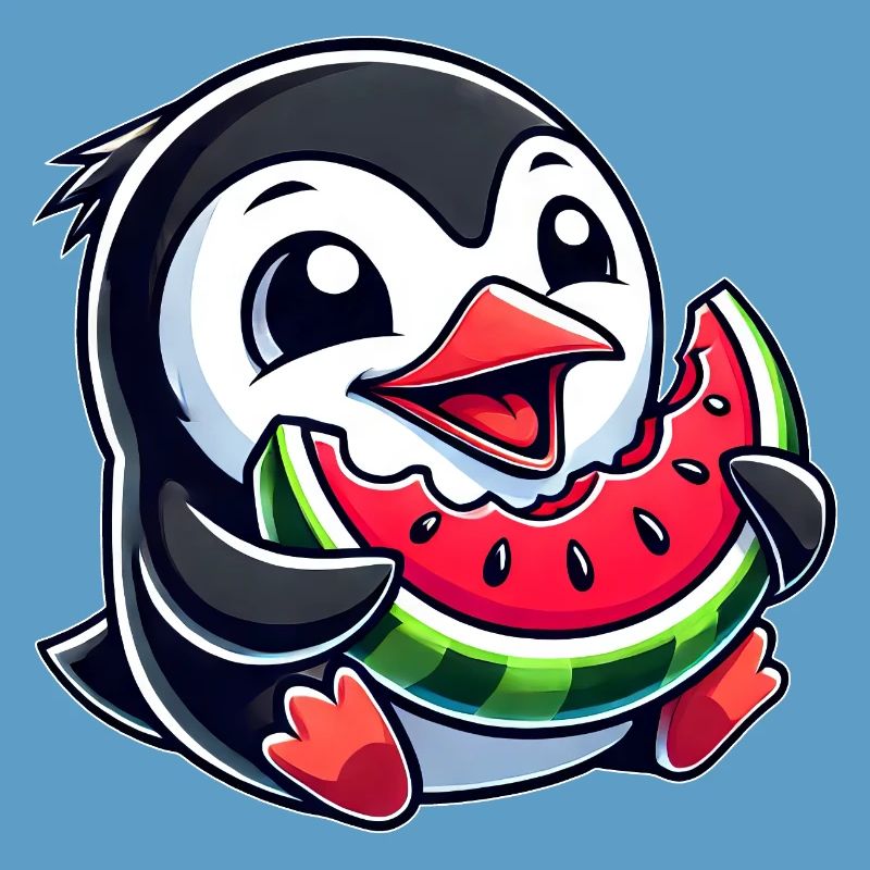 Pingouin avec pastèque fruit d’été