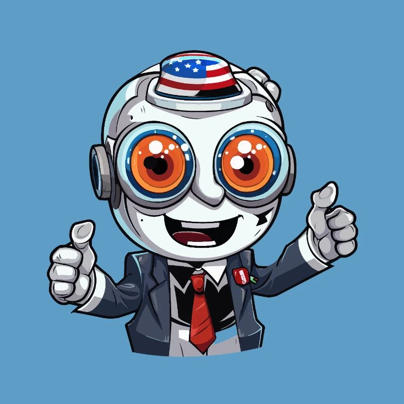 Robot mascot with flag hat