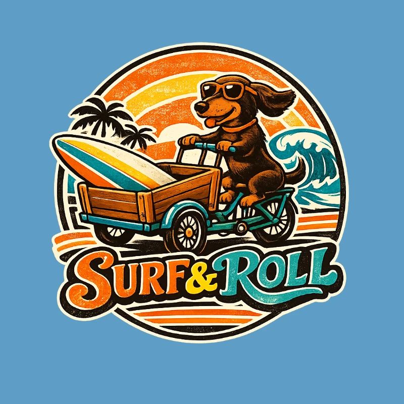Surf & Roll Dackel mit Surfbrett