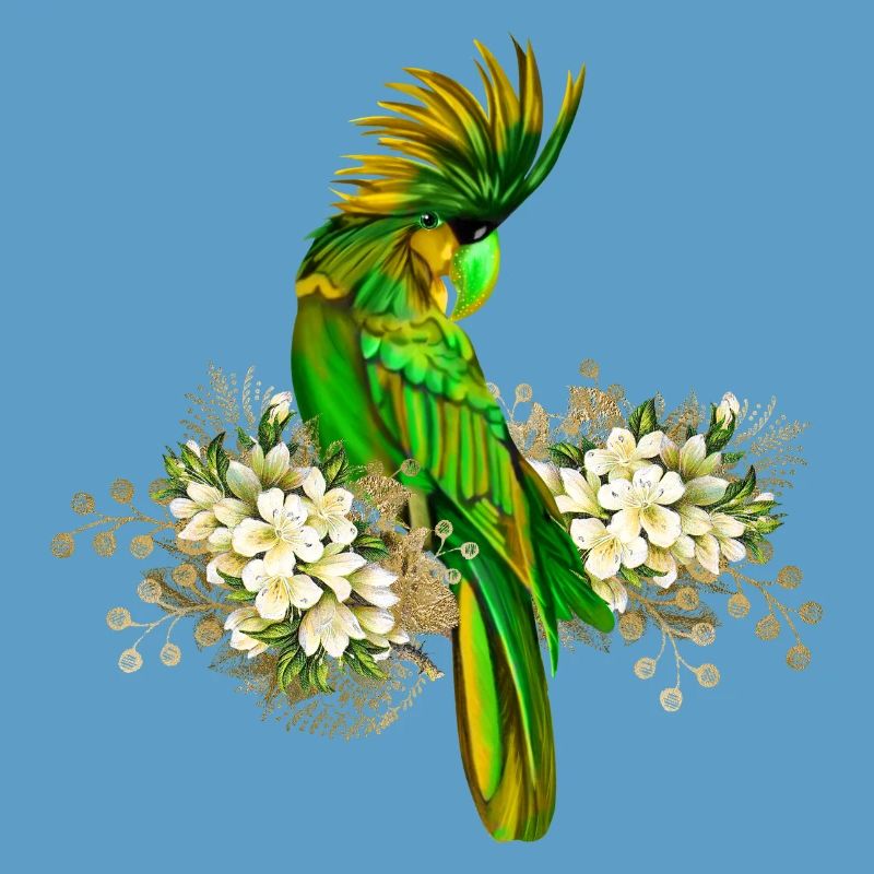 Perroquet mignon avec des fleurs