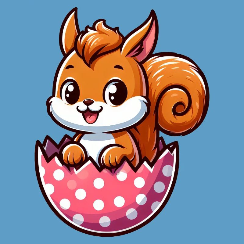 Süßes Eichhörnchen mit Osterei Comic Design