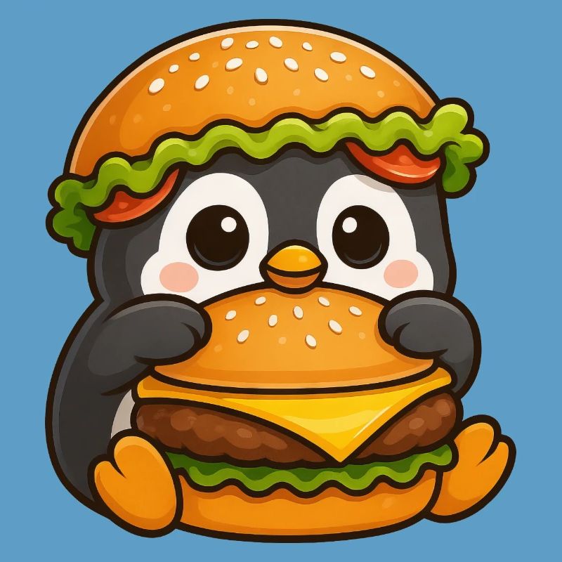 Pingouin mignon avec hamburger Cheeseburger Restauration rapide
