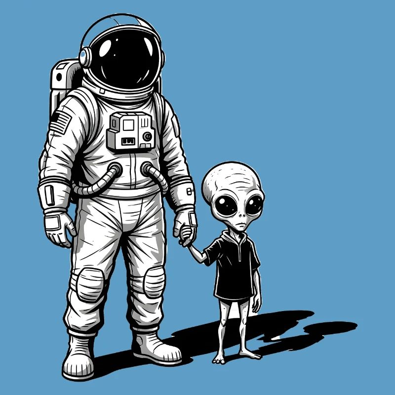 Astronaute et extraterrestre main dans la main
