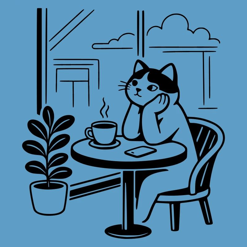Nachdenkliche Katze Café