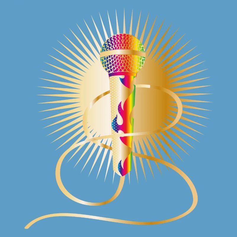 goldenes Mikrofon mit Regenbogen Elementen
