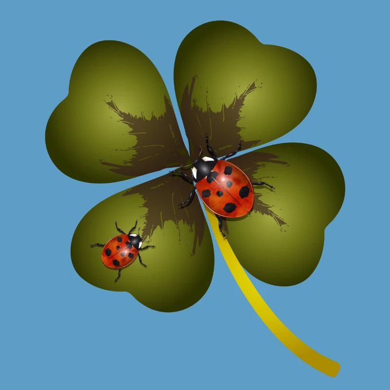 A four-leaf clover with two ladybugs