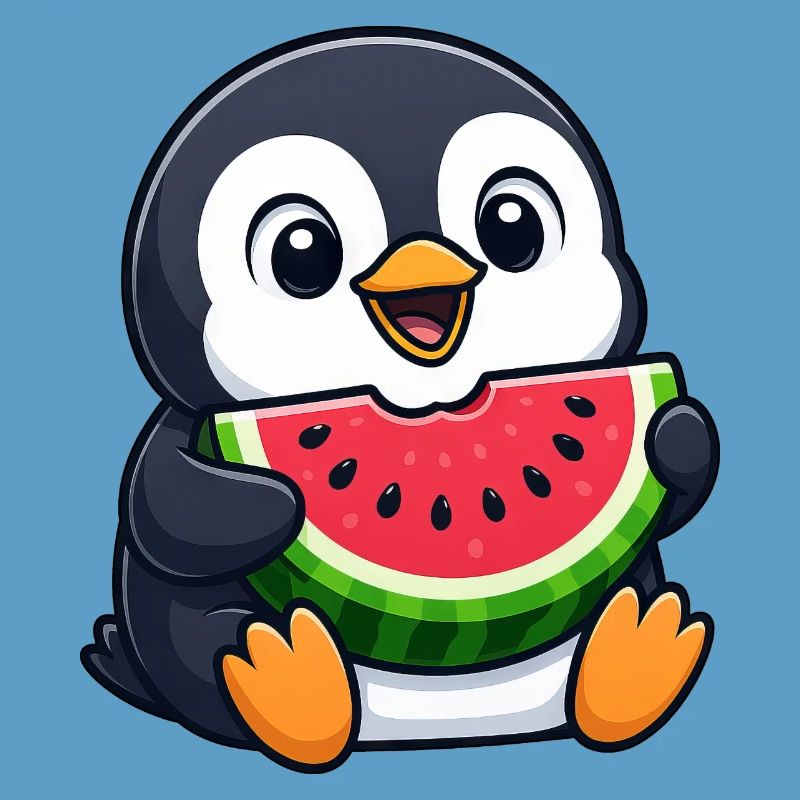 Dessin animé drôle de Pingouin avec Melon Fruit d’Été