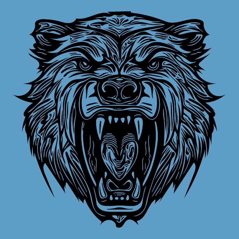 Wild bear's head with sharp teeth