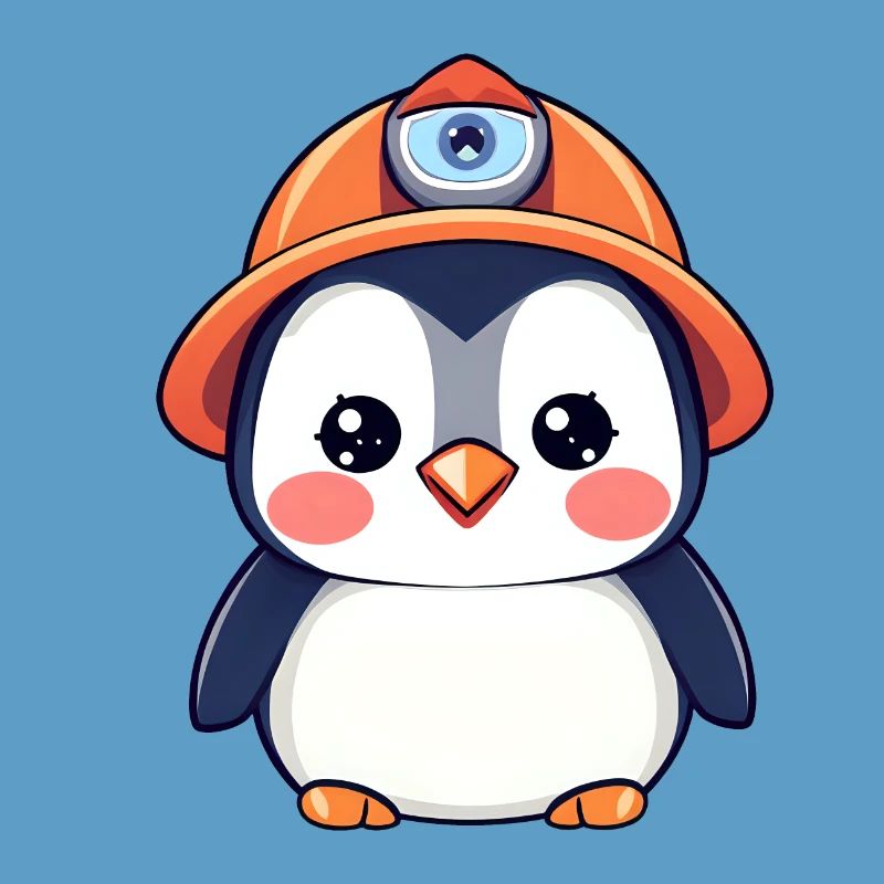 Pingouin de l’équipe de construction dans un casque de sécurité orange