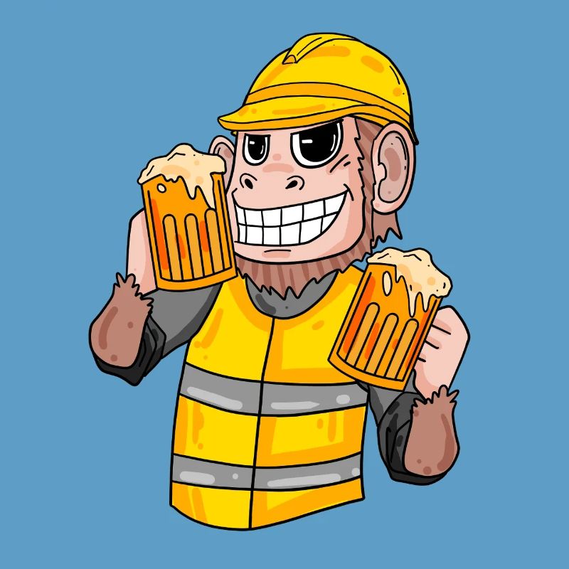 Construction worker monkey with beer