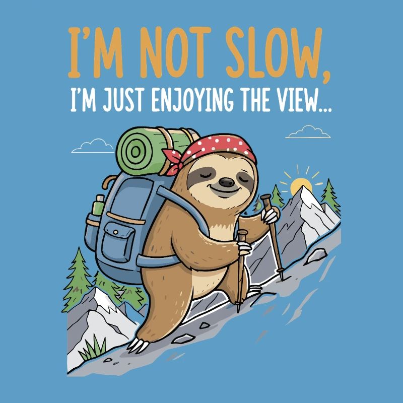 Sloth climbing a mountain with a view