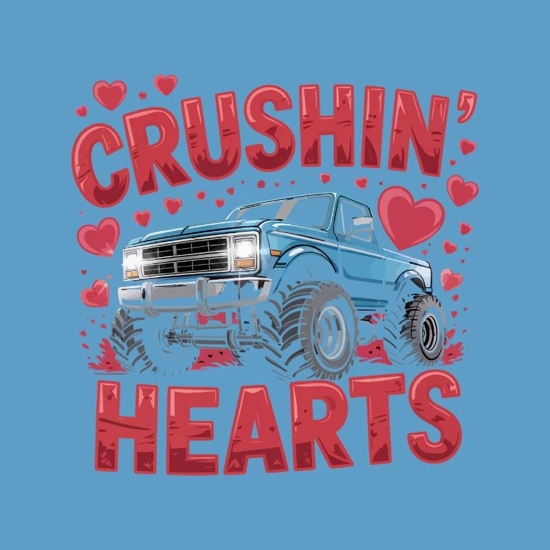 Valentinstag-Monstertrucks zerquetschen Herzen