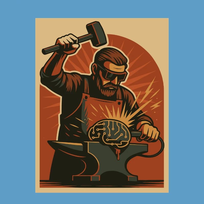 Blacksmith forges brain on anvil