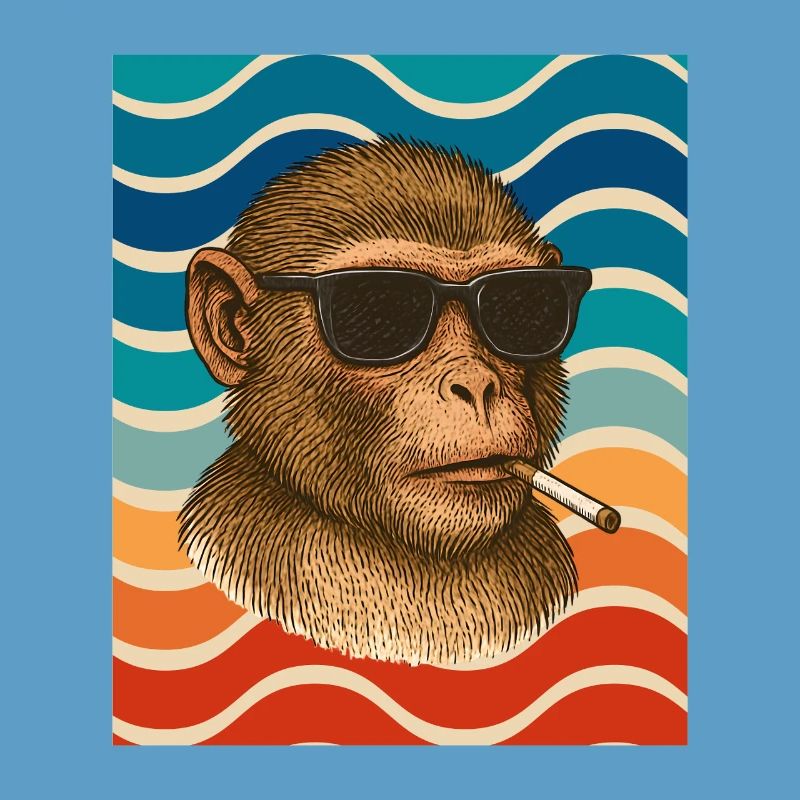 Sunglasses monkey in retro wave pattern