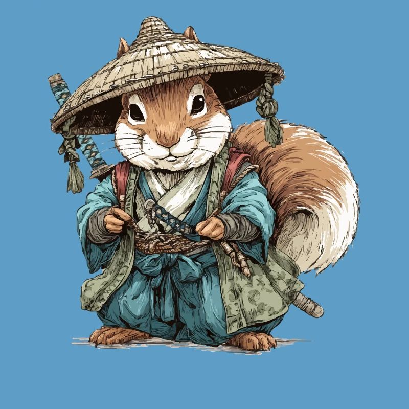 Squirrel Samurai in Blue Kimono