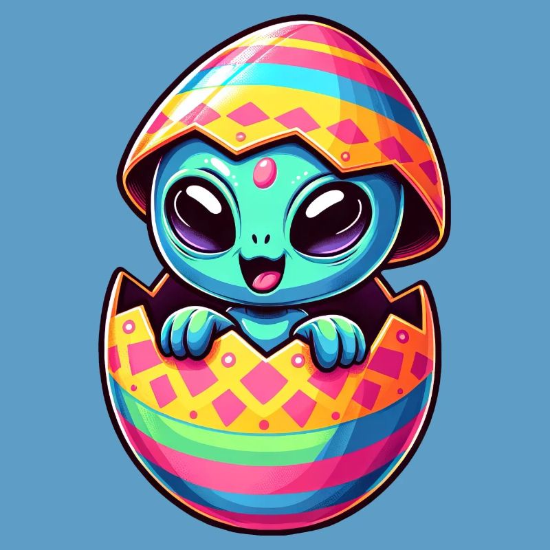 Colorful Alien Easter Egg Hatching Design