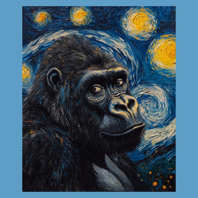 Gorilla Gorillas Monkey Van Gogh Style Starry Night