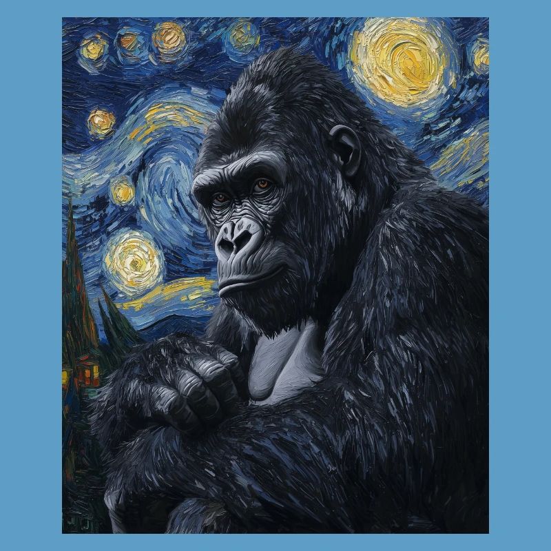 Gorilla Gorillas Monkey Van Gogh Style Starry Night